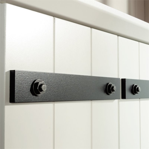 Pemberly Row 2-Barn Door Engineered Wood Narrow Storage Cabinet in Soft White