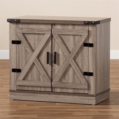 Baxton Studio Wayne Farmhouse Brown Finished Wood 2-Door Shoe Storage Cabinet