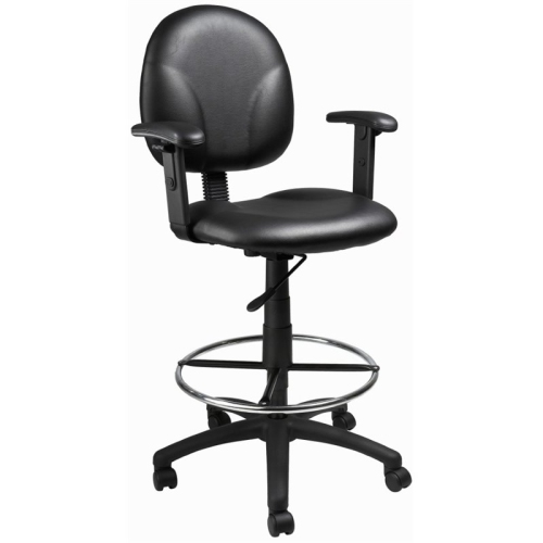Boss Office Adjustable Arm Faux Leather Upholstered Drafting Stool in Black