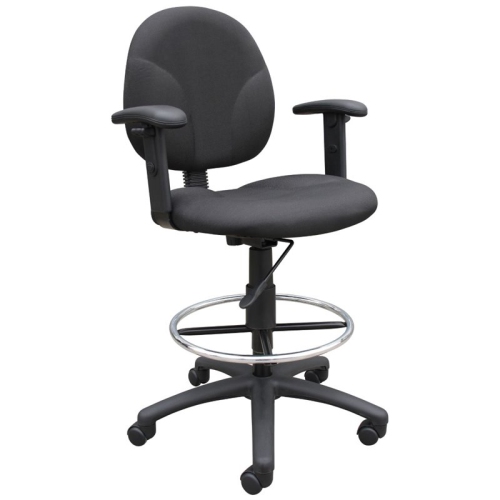 Boss Office Adjustable Arm Fabric Upholstered Drafting Stool in Black