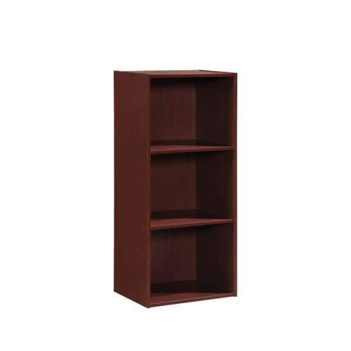 Pemberly Row Three Shelf Wooden Bookcase in Mahogany Finish