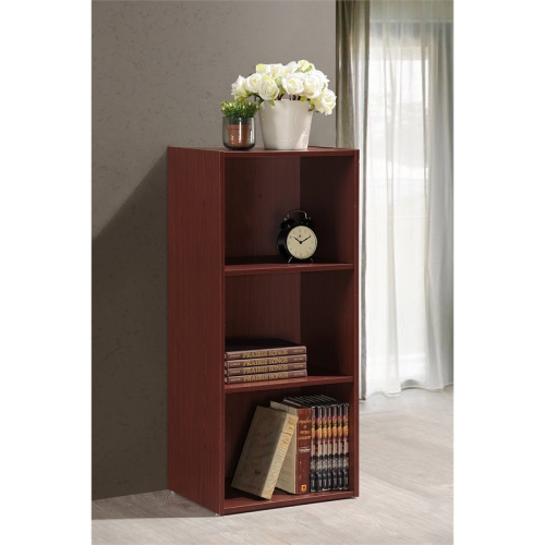 Pemberly Row Three Shelf Wooden Bookcase in Mahogany Finish
