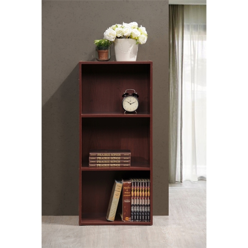 Pemberly Row Three Shelf Wooden Bookcase in Mahogany Finish