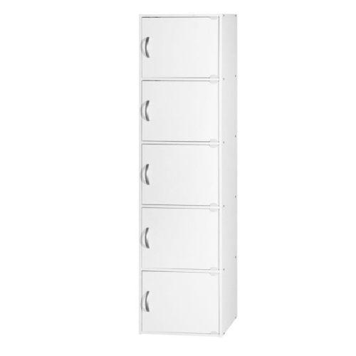 HODEDAH  5 Shelf 5 Door Multi-Purpose Wooden Bookcase In White Finish