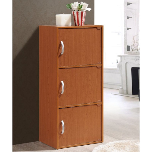 Hodedah 3 Shelf 3 Door Multi-Purpose Wooden Bookcase in Cherry Finish