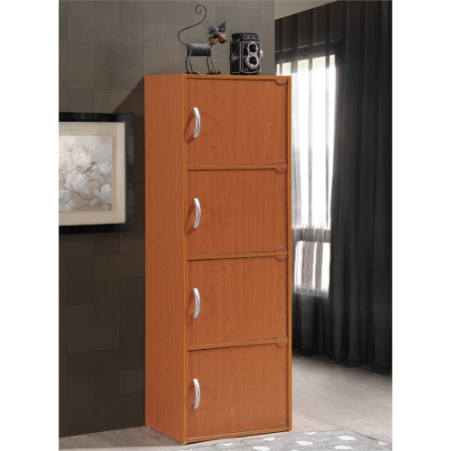 Hodedah 4 Shelf 4 Door Multi-Purpose Wooden Bookcase in Cherry Finish