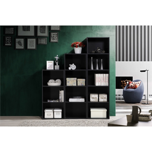Hodedah Five Shelf Multi-Purpose Wooden Bookcase in Black Finish