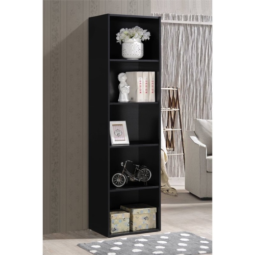 Pemberly Row Five Shelf Multi-Purpose Wooden Bookcase in Black Finish