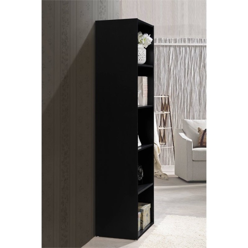 Pemberly Row Five Shelf Multi-Purpose Wooden Bookcase in Black Finish