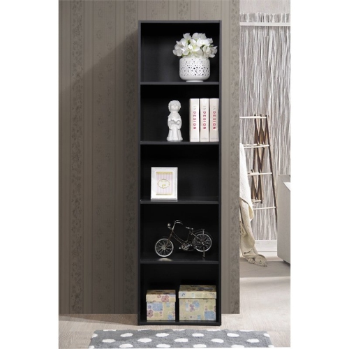 Pemberly Row Five Shelf Multi-Purpose Wooden Bookcase in Black Finish