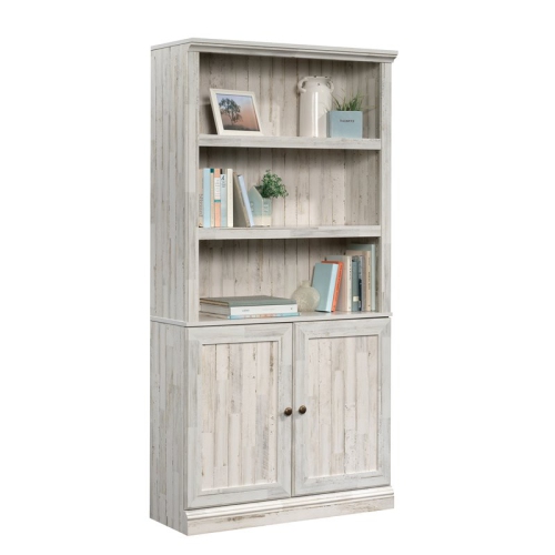 Pemberly Row 3-Shelf 2-Door Tall Wood Bookcase in White Plank