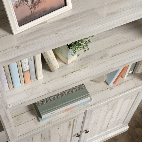 Pemberly Row 3-Shelf 2-Door Tall Wood Bookcase in White Plank