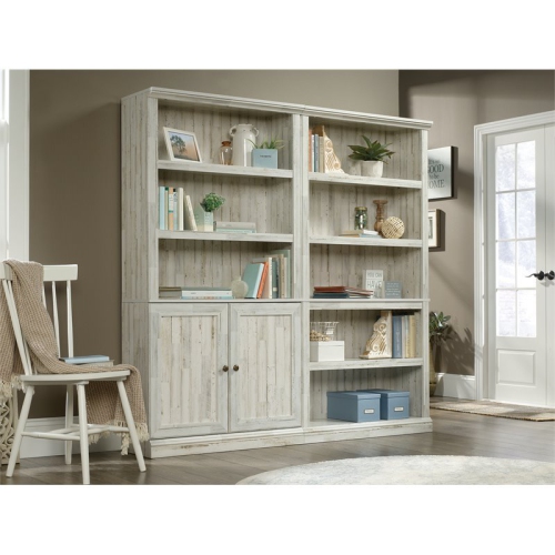 Pemberly Row 3-Shelf 2-Door Tall Wood Bookcase in White Plank
