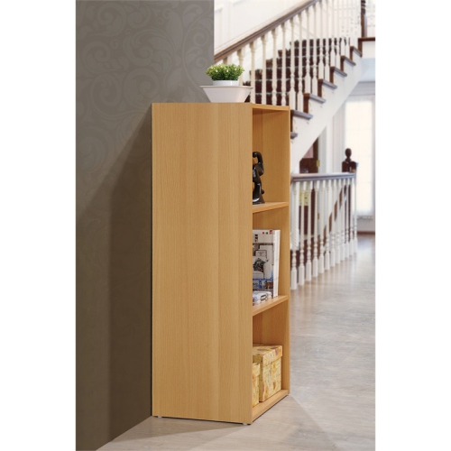 Hodedah Three Shelf Versatil Wooden Bookcase in Beige Finish