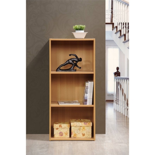 Hodedah Three Shelf Versatil Wooden Bookcase in Beige Finish