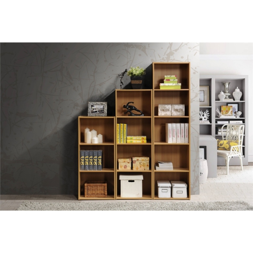 Hodedah Three Shelf Versatil Wooden Bookcase in Beige Finish