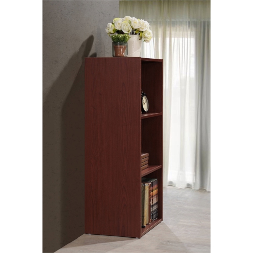 Hodedah Three Shelf Versatil Wooden Bookcase in Mahogany Finish