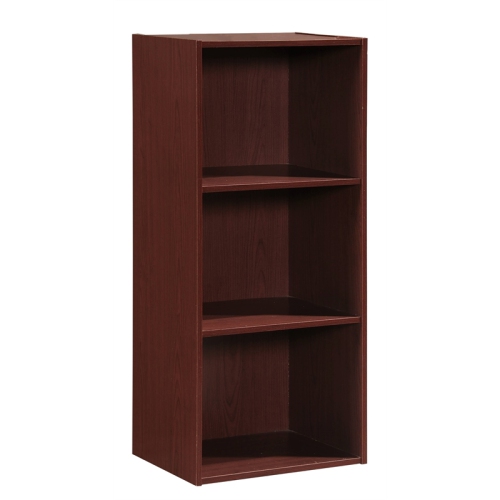 Hodedah Three Shelf Versatil Wooden Bookcase in Mahogany Finish