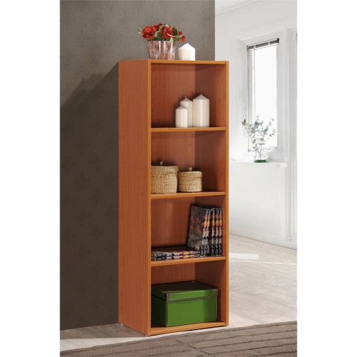 Hodedah Four Shelf Multi-Purpose Wooden Bookcase in Cherry Finish