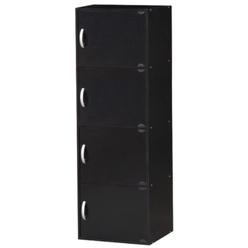 HODEDAH  4 Shelf 4 Door Multi-Purpose Wooden Bookcase In Black Finish