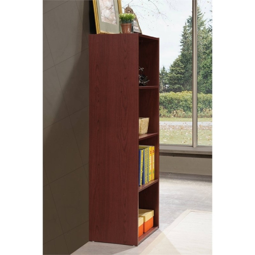 Hodedah Four Shelf Multi-Purpose Wooden Bookcase in Mahogany Finish