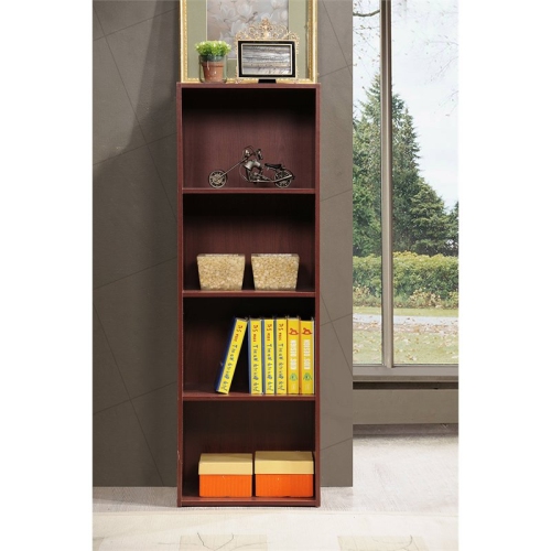Hodedah Four Shelf Multi-Purpose Wooden Bookcase in Mahogany Finish