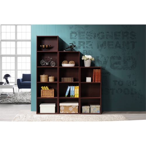 Hodedah Four Shelf Multi-Purpose Wooden Bookcase in Mahogany Finish