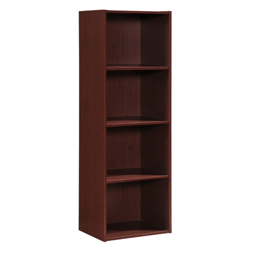 Hodedah Four Shelf Multi-Purpose Wooden Bookcase in Mahogany Finish