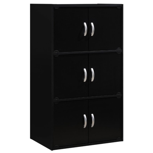 HODEDAH  3 Shelf 6 Door Multi-Purpose Wooden Bookcase In Black Finish