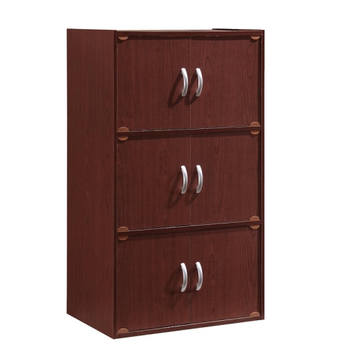 Hodedah 3 Shelf 6 Door Multi-Purpose Wooden Bookcase in Mahogany Finish