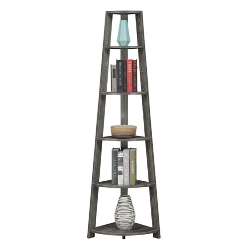 Convenience Concepts Newport Five-Tier Corner Bookcase in Gray Wood Finish