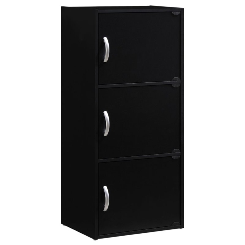 HODEDAH  3 Shelf 3 Door Multi-Purpose Wooden Bookcase In Black Finish