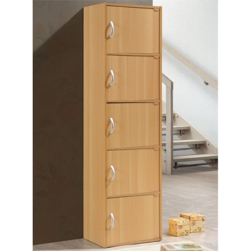 Hodedah 5 Shelf 5 Door Multi-Purpose Wooden Bookcase in Beige Finish