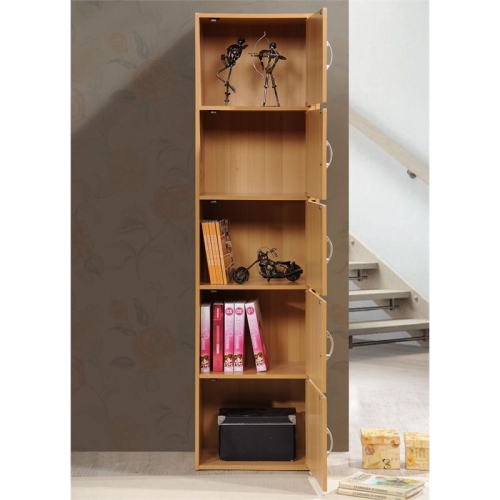 Hodedah 5 Shelf 5 Door Multi-Purpose Wooden Bookcase in Beige Finish