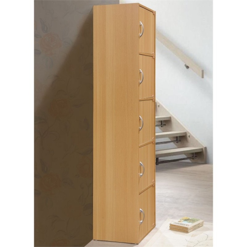 Hodedah 5 Shelf 5 Door Multi-Purpose Wooden Bookcase in Beige Finish