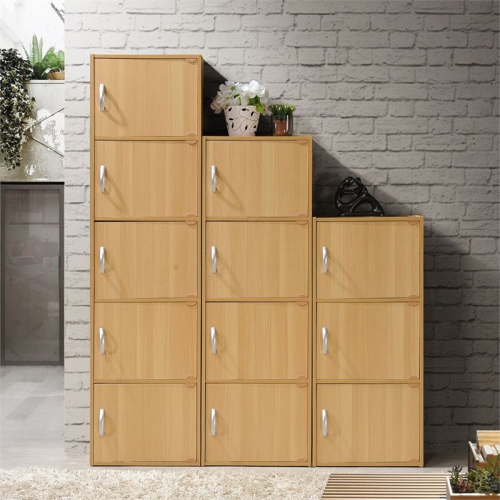 Hodedah 5 Shelf 5 Door Multi-Purpose Wooden Bookcase in Beige Finish