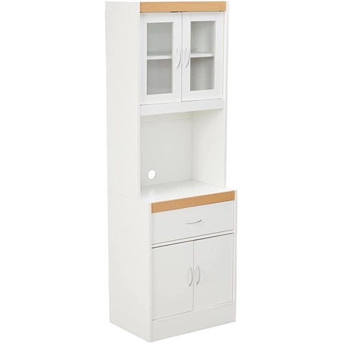 Hodedah Kitchen Cabinet with 1 Drawer plus Space for Microwave in White Wood