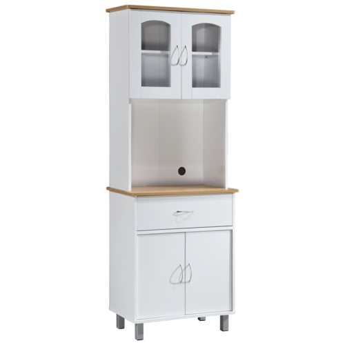 Hodedah Kitchen China with 4-Door 1-Drawer and Microwave Space in White Wood