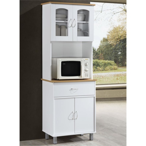 Hodedah Kitchen China with 4-Door 1-Drawer and Microwave Space in White Wood