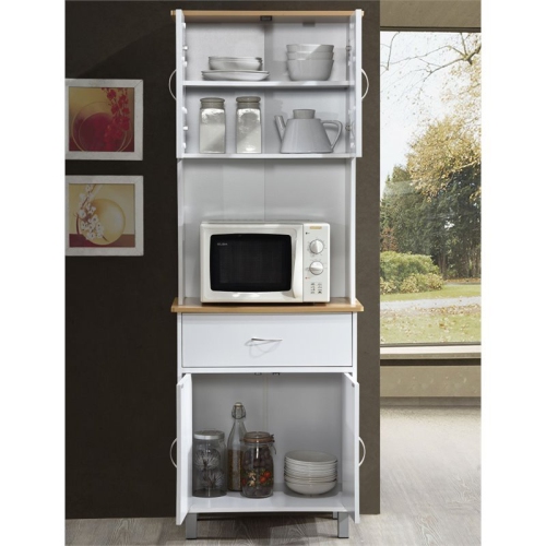 Hodedah Kitchen China with 4-Door 1-Drawer and Microwave Space in White Wood