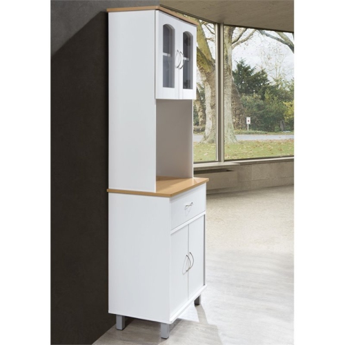 Hodedah Kitchen China with 4-Door 1-Drawer and Microwave Space in White Wood