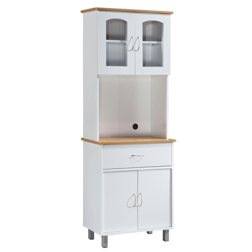 Hodedah Kitchen China with 4-Door 1-Drawer and Microwave Space in White Wood