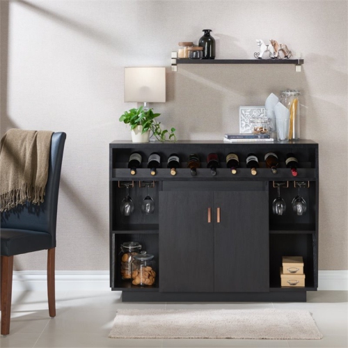 Bowery Hill Modern Wood Multi-Storage Buffet Cabinet in Black