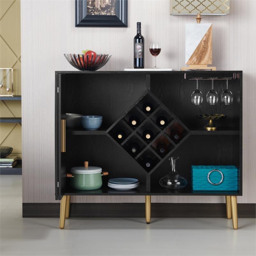 Bowery Hill Contemporary Wood Multi-Storage Buffet in Black