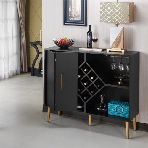 Bowery Hill Contemporary Wood Multi-Storage Buffet in Black