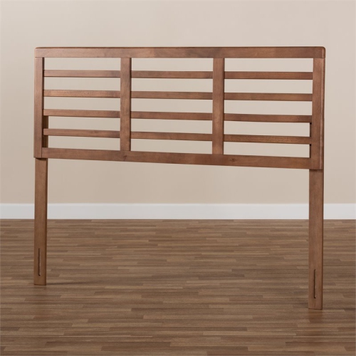 Baxton Studio Salome Mid-Century Wood Slat Full Headboard in Walnut Brown
