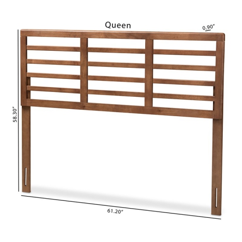Baxton Studio Salome Mid-Century Wood Slat Full Headboard in Walnut Brown