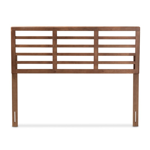 Bowery Hill Mid-Century Wood Slat Full Headboard in Walnut Brown