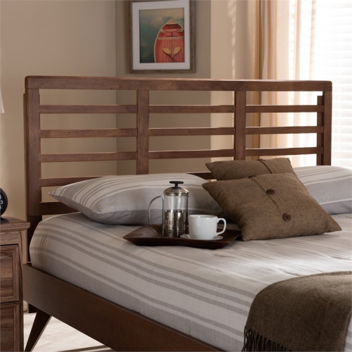 Bowery Hill Mid-Century Wood Slat Full Headboard in Walnut Brown