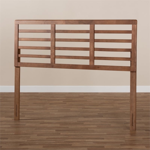 Bowery Hill Mid-Century Wood Slat Full Headboard in Walnut Brown
